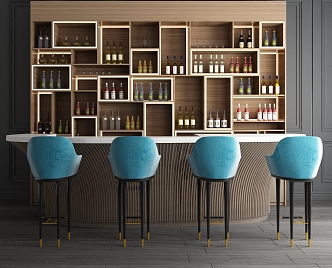 Light Luxury Bar Chair Combination Bar Table Bar Chair 3d model