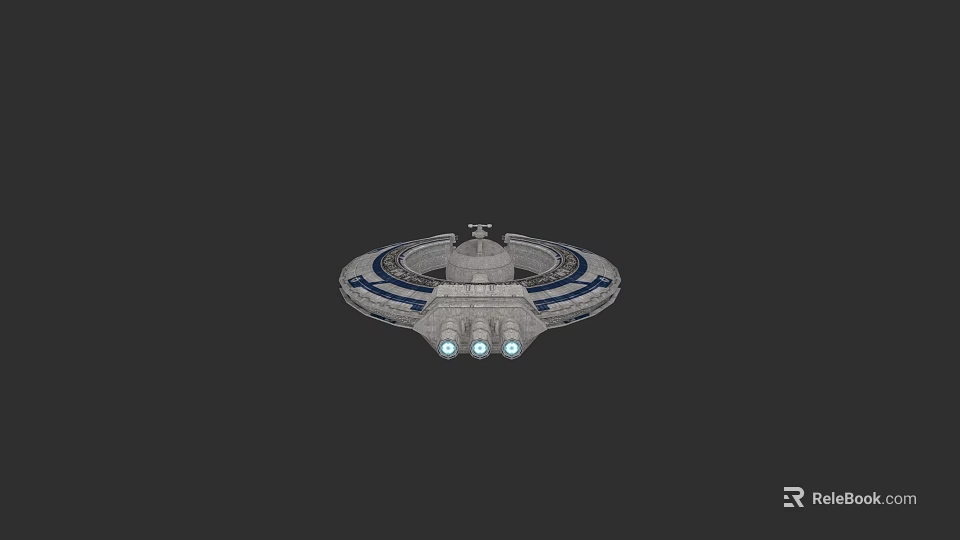 Gray And Blue UFO Model With Glowing Lights On Gray Background 3d model 