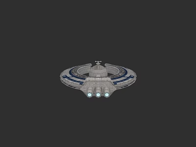 Gray And Blue UFO Model With Glowing Lights On Gray Background 3d model
