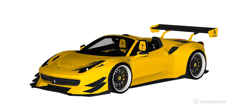 Yellow Sports Car With Rear Wing Convertible Top And Aerodynamic Design 3d model 