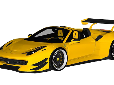 Yellow Sports Car With Rear Wing Convertible Top And Aerodynamic Design 3d model