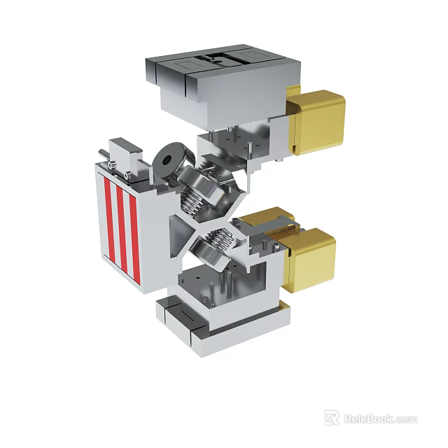 Mechanical Assembly Structure With Metal Gears And Yellow Components Design 3d model