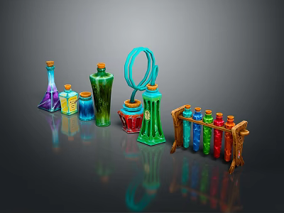Medical Devices Display Featuring Colorful Bottles Test Tube Rack And Tools 3d model