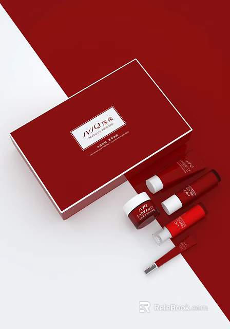 Perfume Cosmetics Red Gift Box With VIVI Skincare Products And Serum Bottles 3d model 