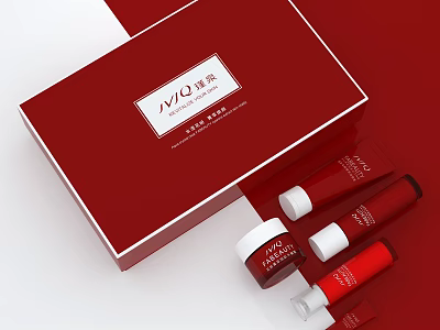 Perfume Cosmetics Red Gift Box With VIVI Skincare Products And Serum Bottles 3d model