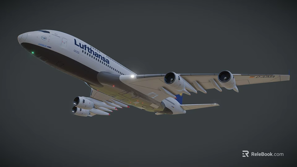 Lufthansa Commercial Passenger Airplane Flying With Four Engines In Mid Air 3d model 