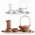 Clay Teapot And Teacups Set With Serving Tray For Traditional Tea Service