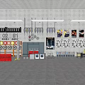 Various Hardware Tools Display In Modern Store Interior With Wall Mounted Racks And Shelves