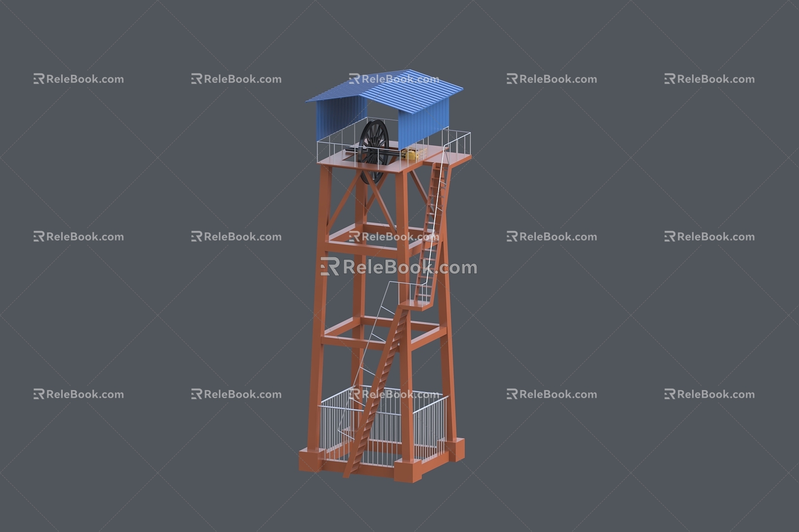 Derrick overhead wheel tower construction rack 3d model