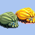 Green And Yellow Alien Creatures With Big Blue Eyes And Spiky Legs