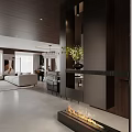 Modern Entryway Interior Design With Wooden Partition Green Plant Mirror And Ambient Lighting