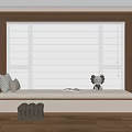 White Window Blinds Covering Window With Wooden Frame Cozy Seat Pillows And Stuffed Toy