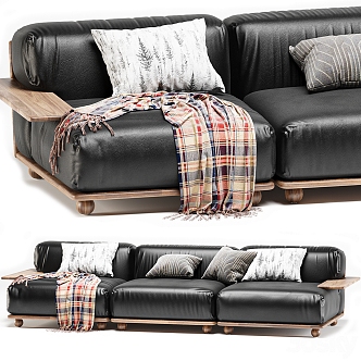 Modern Pamono Leather Triple Sofa 3d model