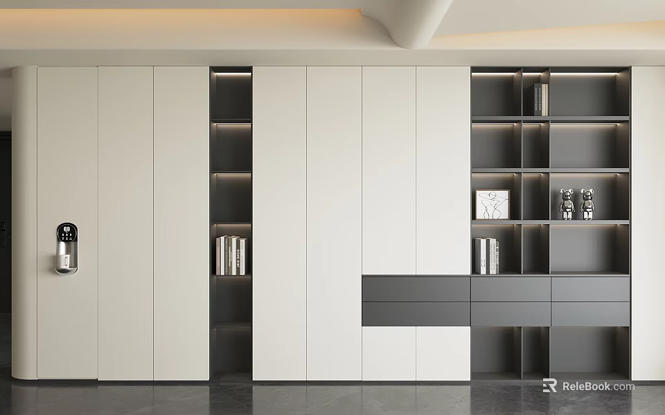 Modern Decorative Cabinet Interior Design With Sleek Open Shelves And Closed Storage Cabinets 3d model 