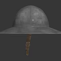 Classic Vintage Metal Helmet With Broad Brim Shiny Silver Surface And Chin Strap Design