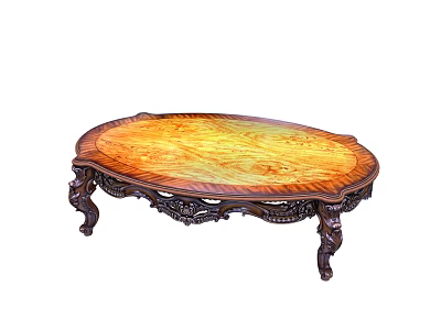 Oval Solid Wood Coffee Table With Intricate Carved Legs And Natural Wood Grain Top 3d model