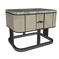 Sleek Modern Console Side Cabinet With Marble Top And Double Wooden Doors