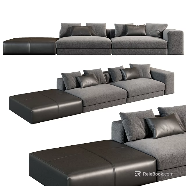 Modern Gray Sectional Sofa With Plush Fabric Cushions And Modular Design 3d model