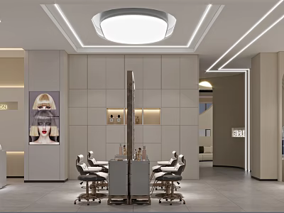 Modern Beauty Hair Salon Interior With Chairs Mirror Equipment Lighting And Decor 3d model