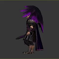 Warrior Character With Spread Purple Black Wings And Sword In Armor