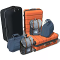 Assorted Luggage Collection Featuring Black Orange Blue Gray Suitcases Backpacks And Handbags