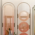 Modern Decorative Glass Partition Screens With Circular Patterns And Metal Frames 3d model