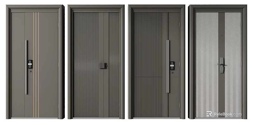 Modern Security Doors With Various Textured Panels Secure Locks And Contemporary Design 3d model