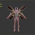 Futuristic Silver Mechanical Character With Biomechanical Design Solar Panel Wings And Yellow Accents