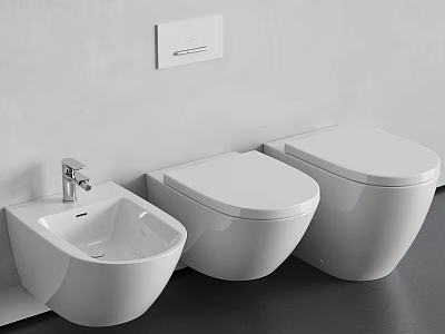 Modern White Wall Mounted Toilets With Sleek Design In Bathroom Interior 3d model