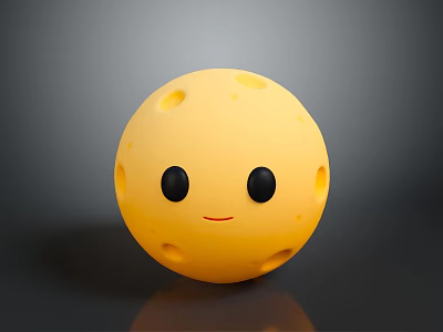 Adorable Yellow Moon Sphere With Smiling Face Black Eyes Red Mouth And Craters 3d model