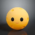 Adorable Yellow Moon Sphere With Smiling Face Black Eyes Red Mouth And Craters