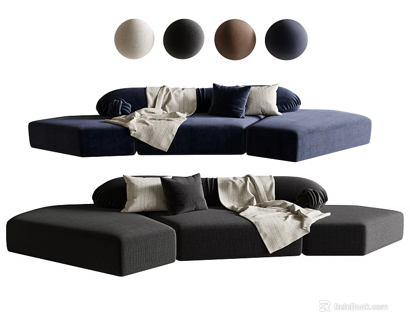 Modern Modular Sofa Set With Color Options Pillows And Cozy Blanket 3d model 