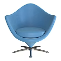 Modern Blue Leisure Chair With Curved Backrest Armrests And Chrome Star Base