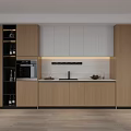 Modern Kitchen Interior With Wooden And White Cabinets Countertop And Appliances