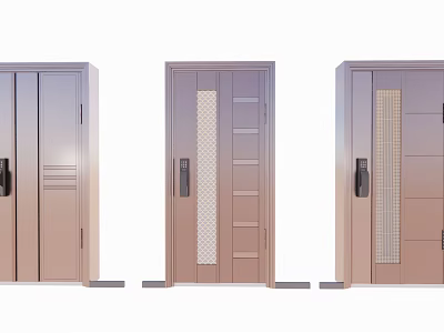 Modern Security Doors With Three Design Styles Textured Panels Beige Finish Handles 3d model