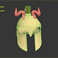 Mythical Warrior Golden Helmet With Horns And Purple Plume Decoration