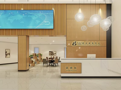 Modern Hall Simple Hollow Front Desk Background 3d model