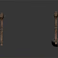 Two Rustic Wooden Architectural Structures With Chains And Hanging Lantern