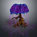 Unique Decorative Plant With Purple Blue Umbrella Shaped Top Root Like Base And Purple Tendrils