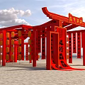 Red Dragon Themed Event Gateway With Traditional Couplets And Festive Decor