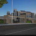 Modern Campus Entrance Gate With Building Background Street Lamp And Green Plants