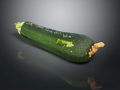 Fresh Ripe Green Zucchini Vegetable With Smooth Skin On Dark Background 3d model