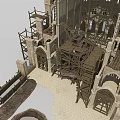 Ancient Gothic Architecture Under Construction with Stone Walls Wooden Frames Arches and Spires