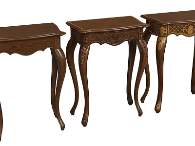 Classic Carved Dark Brown Solid Wood Nesting Side Tables Set For Traditional Home Interior Decor 3d model