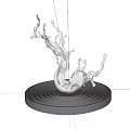 Silver Metallic Liquid Splash Sculpture On Black Circular Base With Concentric Rings 3d model