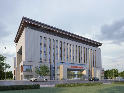 Modern Office Building Exterior Design With Glass Facade Stone Cladding And Landscaped Entrance 3d model
