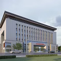 Modern Office Building Exterior Design With Glass Facade Stone Cladding And Landscaped Entrance