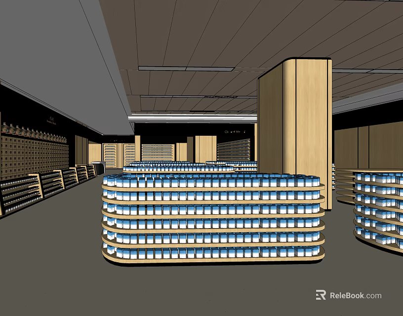 Neatly Arranged Retail Store Interior With Shelves Displaying Stacked Products 3d model 