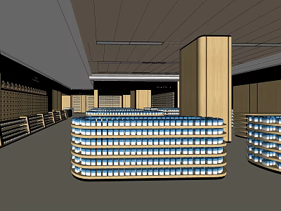 Neatly Arranged Retail Store Interior With Shelves Displaying Stacked Products 3d model