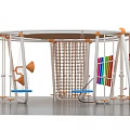 Commercial Playground Structure With Circular Design Orange Platforms Grid Climbing Net And Hanging Swings